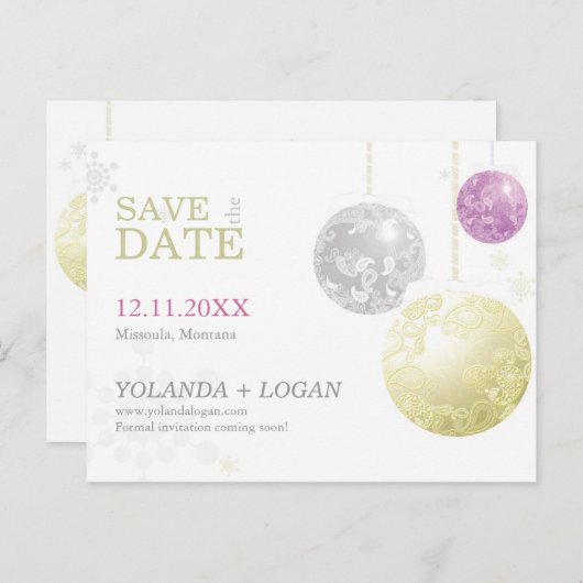 Luxe Kerstbruiloft Save the Date Aankondigingskaart (Voorkant / Achterkant)