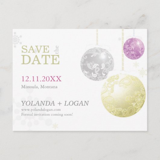 Luxe Kerstbruiloft Save the Date Aankondigingskaart (Voorkant)