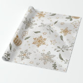 Luxe Kerstcadeau Wit & Goud Kerstontwerp Cadeaupapier (Uitgerold)
