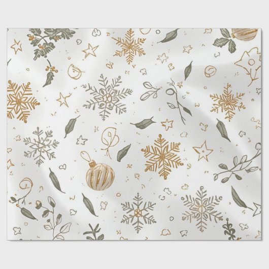 Luxe Kerstcadeau Wit & Goud Kerstontwerp Cadeaupapier (Vlak)