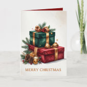 Luxe kerstcadeaus vrolijk kerstfeest kaart (Voorkant)
