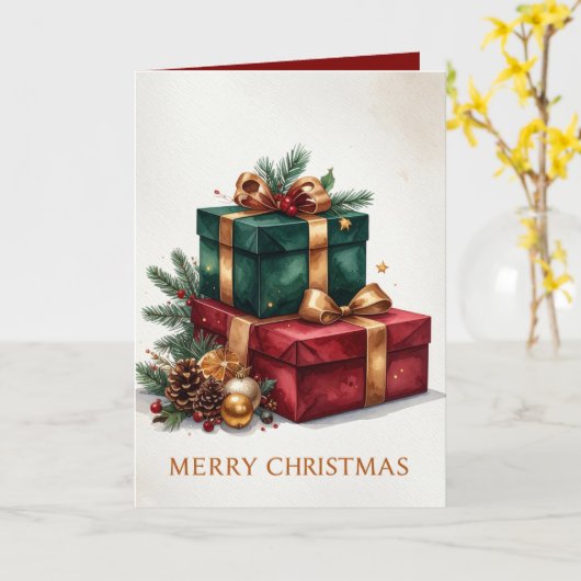 Luxe kerstcadeaus vrolijk kerstfeest kaart (Gele Bloem)