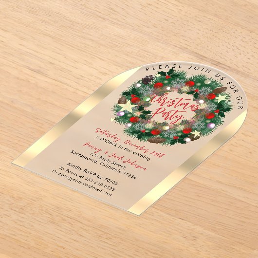 Luxe kerstkrans bevroren acryl uitnodigingen (Laagn)