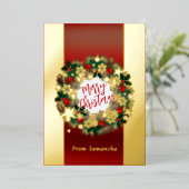 Luxe Kerstkrans gepersonaliseerd goud Folie Feestdagenkaart (Staand Voorkant)