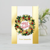 Luxe Kerstkrans  Goud Folie Feestdagenkaart (Staand Voorkant)