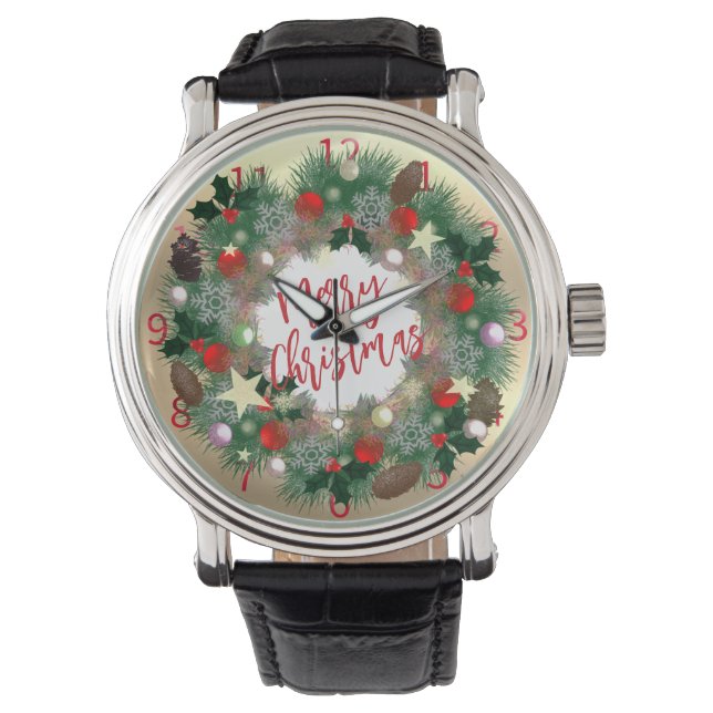 Luxe kerstkrans horloge (Voorkant)