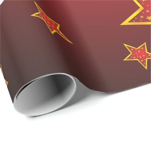 Luxe kerstman Red Faux Gold kerststerren Cadeaupapier (Rol Hoek)