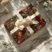 Luxe Kerstmis Rood en Winter Wit Bloemstuk Cadeaupapier