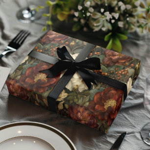 Luxe Kerstmis Rood en Winter Wit Bloemstuk Cadeaupapier