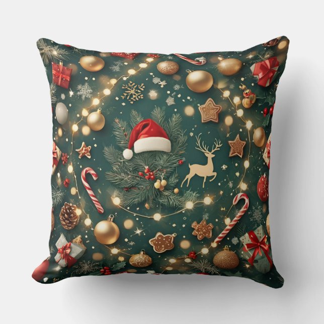 Luxe Kerstpatroon Decorative Worp Kussen (Voorkant)