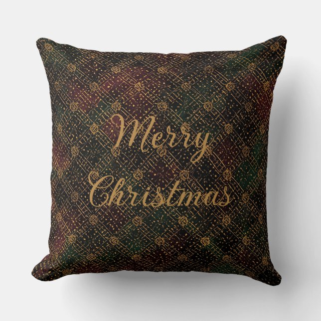 Luxe, Kerstpatroon, Gouden Prettig Kerstfeest Kussen (Voorkant)