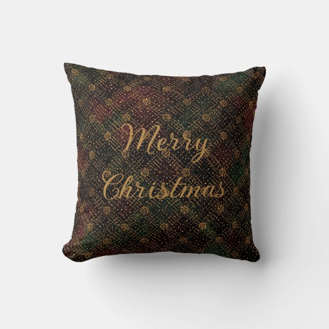 Luxe, Kerstpatroon, Gouden Prettig Kerstfeest Kussen (Voorkant)