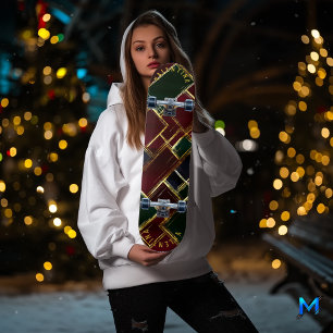 Luxe kerstplaid met gouden accenten burgundy persoonlijk skateboard