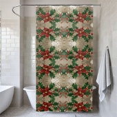 Luxe kerstvakantie Poinsettia Holly Feestelijke va Douchegordijn