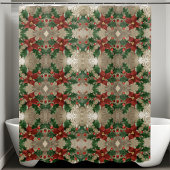 Luxe kerstvakantie Poinsettia Holly Feestelijke va Douchegordijn