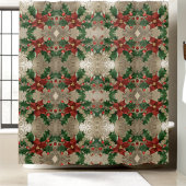 Luxe kerstvakantie Poinsettia Holly Feestelijke va Douchegordijn