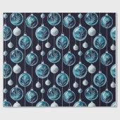 Luxe kerstWaterverf Blue Botanical Baubles Cadeaupapier (Vlak)