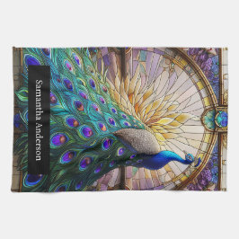 Luxe keuken: Glas in lood Peacock Custom Naam Theedoek