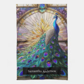 Luxe keuken: Glas in lood Peacock Custom Naam Theedoek (Verticaal)