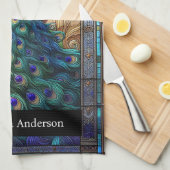 Luxe keuken: Glas in lood Peacock Custom Naam Theedoek (Quarter Fold)