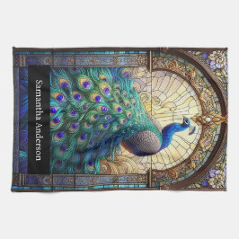 Luxe keuken: Glas in lood Peacock Custom Naam Theedoek