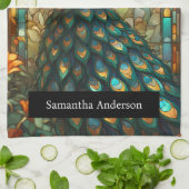 Luxe keuken: Glas in lood Peacock Custom Naam Theedoek (Gevouwen)