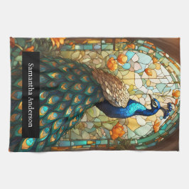 Luxe keuken: Glas in lood Peacock Custom Naam Theedoek