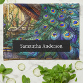 Luxe keuken: Glas in lood Peacock Custom Naam Theedoek (Gevouwen)