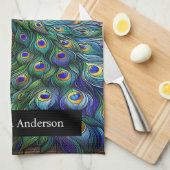 Luxe keuken: Glas in lood Peacock Custom Naam Theedoek (Quarter Fold)