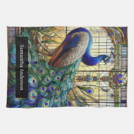 Luxe keuken: Glas in lood Peacock Custom Naam Theedoek