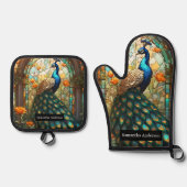 Luxe keuken: Glas in lood Peacock Ovenwant & Pannenlap Set (Voorkant)