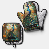 Luxe keuken: Glas in lood Peacock Ovenwant & Pannenlap Set (Voorkant / Achterkant)