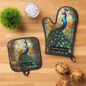 Luxe keuken: Glas in lood Peacock Ovenwant & Pannenlap Set (Top down)