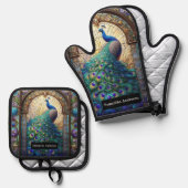 Luxe keuken: Glas in lood Peacock Ovenwant & Pannenlap Set (Voorkant / Achterkant)