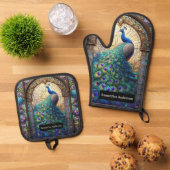 Luxe keuken: Glas in lood Peacock Ovenwant & Pannenlap Set (Top down)
