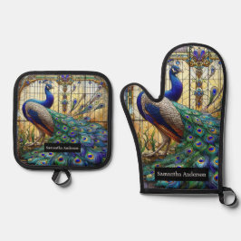 Luxe keuken: Glas in lood Peacock Ovenwant & Pannenlap Set