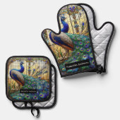 Luxe keuken: Glas in lood Peacock Ovenwant & Pannenlap Set (Voorkant / Achterkant)