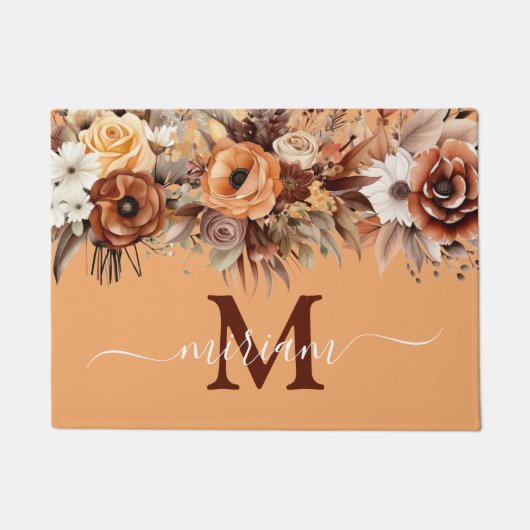 Luxe keuken vloermat: Bruine Boho Bloemen Deurmat (Voorkant)