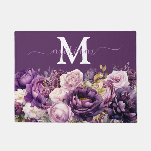 Luxe Keuken Vloermat: Paarse Bloemen Deurmat (Voorkant)