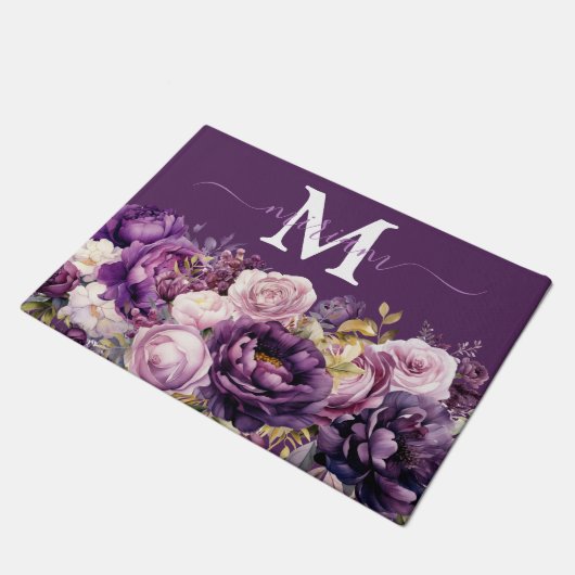 Luxe Keuken Vloermat: Paarse Bloemen Deurmat (Schuin)