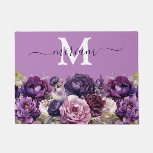 Luxe Keuken Vloermat: Paarse Bloemen Deurmat (Voorkant)
