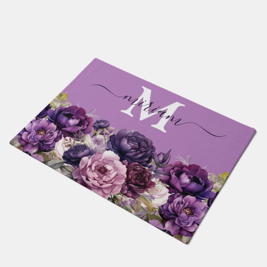 Luxe Keuken Vloermat: Paarse Bloemen Deurmat (Schuin)