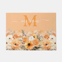Luxe keuken vloermat: perzik oranje bloemen deurmat