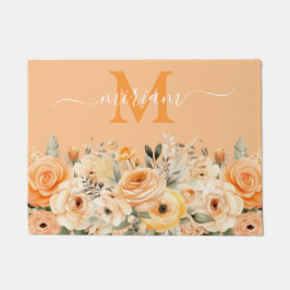 Luxe Keuken Vloermat: Perzik Oranje Bloemen Deurmat
