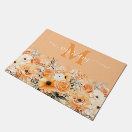 Luxe Keuken Vloermat: Perzik Sinaasappels Bloemen Deurmat (Schuin)