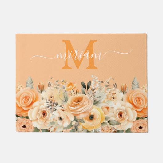 Luxe Keuken Vloermat: Perzik Sinaasappels Bloemen Deurmat (Voorkant)