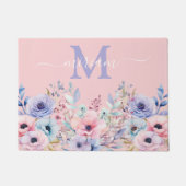Luxe Keuken Vloermat: Roze en Blauwe bloemen Deurmat (Voorkant)