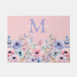 Luxe Keuken Vloermat: Roze en Blauwe bloemen Deurmat
