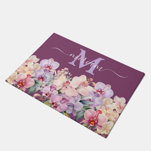 Luxe Keuken Vloermat: Roze en Paarse Orchideeën Deurmat (Schuin)