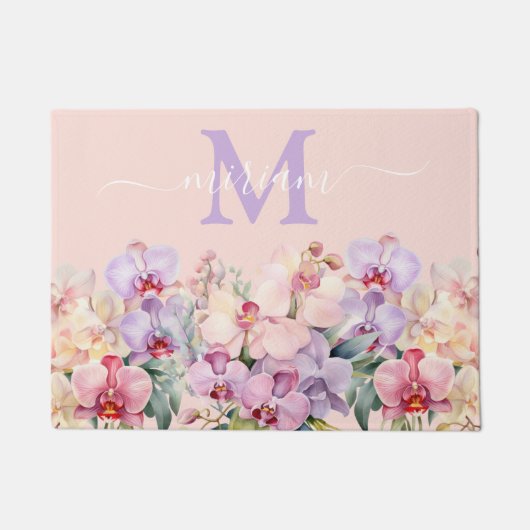 Luxe Keuken Vloermat: Roze en Paarse Orchideeën Deurmat (Voorkant)